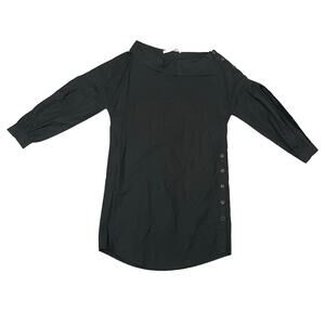 TELA Mini Dress Split Sleeve Button Accent Dropped Shoulders Black Minimalist XS